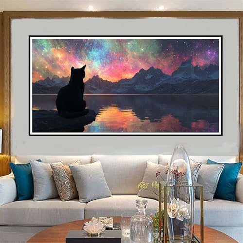 Gato Pintar por Numeros Adultos, DIY Pintura por Números Fuegos artificiales, Kit de Pintura al óleo de Lienzo para Manualidades Adultos, con 3 Pinceles y Pigmento Acrílico( 60x120cm, Sin Marco) -W726