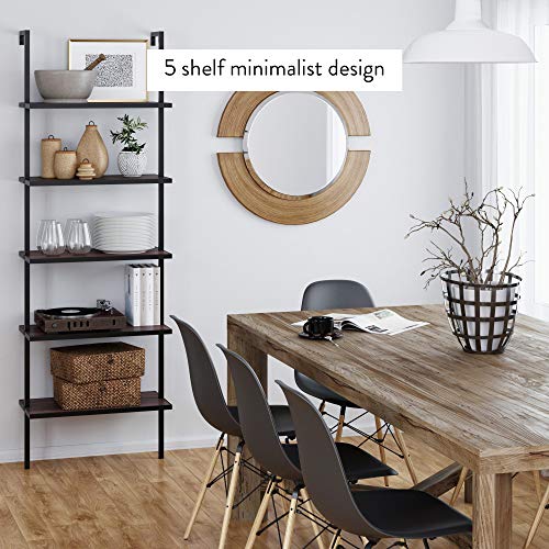 Nathan James Theo 5-Shelf Wood Modern Bookcase, Open Wall Mount Ladder Bookshelf With Industrial Metal Frame, Brown Walnut/Black #TOP2