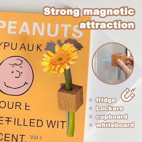 Mini jarrones magnéticos de madera y vidrio para nevera miniatura 4