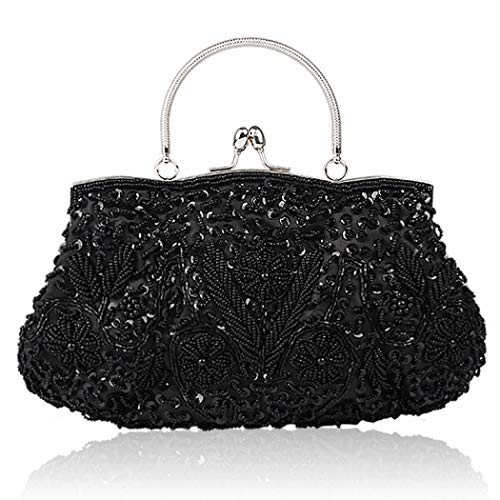 Vistatroy Vintage Style Beaded And Glass Beads Evening Bag, Black, Size One Size