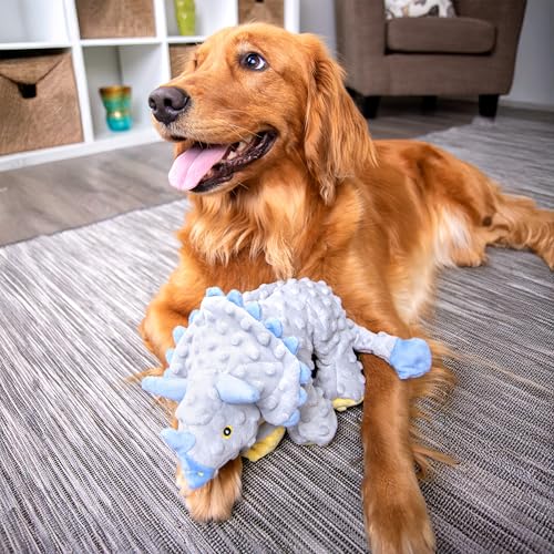 goDog Dinos Frills Squeaky Plush Dog Toy, Chew Guard Technology - Gray, Large