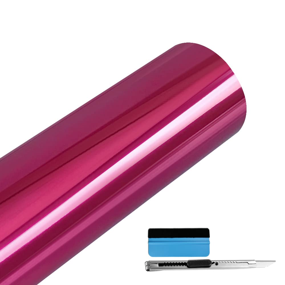 LZLRUN Chrome Mirror Rose Red Car Vinyl Wrap Self Adhesive Film 1ft x 5ft