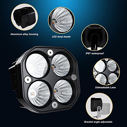SLARY 2PCS 3 Inch Flood LED Work Lights White/Amber Flasing Strobe Pods with Six Modes Square Cube Fog Lights Bumper Lights with Switch Wiring Harness for Offroad Truck 4WD SUV ATV UTV by SLARY - Image 3