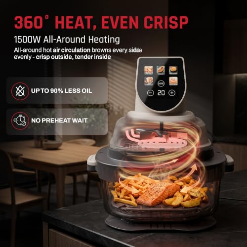 Image of Domestica Aerion Air Fryer | Pure Glass Visible Cooking | 4L + 1.5L Dual Bowl | 5 in 1 Airfry, Bake, Recrisp, Keep Warm | Dishwasher Safe | Soft Touch Button Controls | 1500W | 1 Yr Warranty