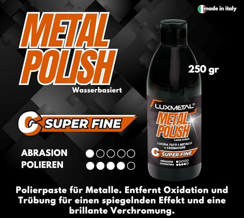 Lux Metal – Metallpolitur Polieren S. Fein C 250 g Schleifpaste Metallpolieren Edelstahl Aluminium Messing Bronze Kupfer beseitigt Oxidation Undurchsichtigkeit Spiegeleffekt Chrom Autokarosserien