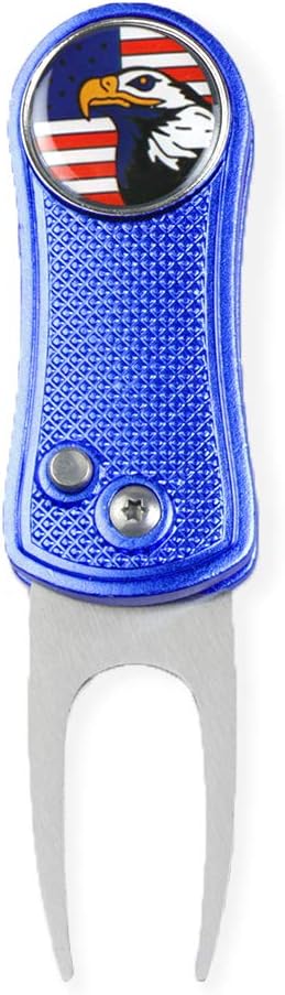 Foldable Golf Divot Repair Tool I Love USA,Bald Eagle,USA Flag,Statue of Liberty Pattern American Patriotism Magnetic Ball Markers (Multi-Colors/Bone Shape)