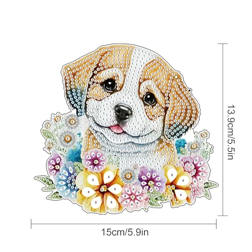 Image of AiYuanzsh DIY 5D Animal Dog Diamond Art Painting Kits Hanging Sign Wall Art Flower Sign Diamond Art Window Hanging Ornament Window Pendants Home Garden Wall Door Hanging Diamond Painting Kits