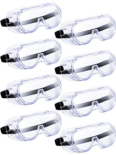 8 Pieces Eye Protective Safety Goggles Transparent Technician Clear Goggle Adjustable Anti Fog Goggles Chemical Splash Resistant Goggle for Eye Protection Lab Work Using