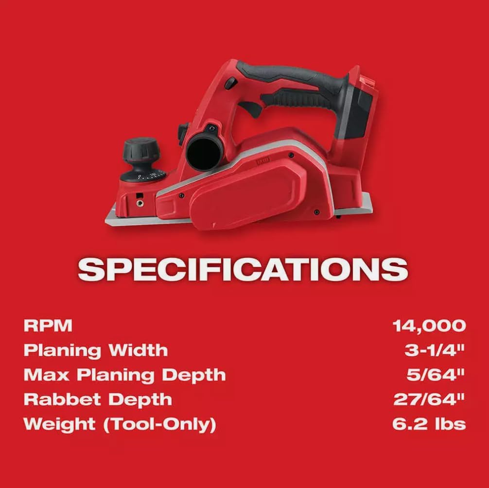Handheld Planer Compatible with Milwaukee M18 18V 3-1/4-Inch Planer w/Bevel/Edge Guide - Bare Tool, Hardware Planer 14000 RPM