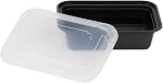[150 Ensembles]Microwave Préparation de repas en toute sécurité Conteneur d'aliments avec couvercle (838, Noir), réutilisable, scellé résistant aux fuites, sans BPA, congélateur & Lave-vaisselle sans danger, 7,25 χ 5 po x 2 po(LxWxH), 150 Boîtes, 24oz Base avec ou sans lisière