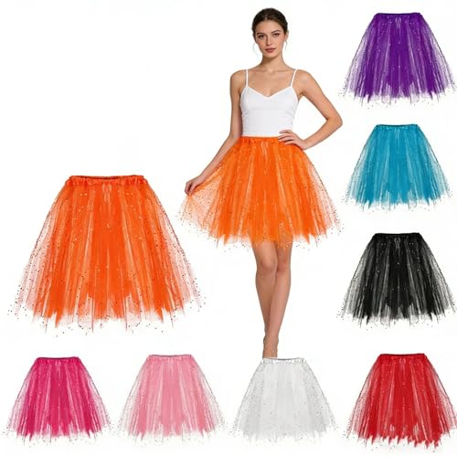 Glitzer Rock mit Pailletten,3-Schichtig,Tutu Rock Karnevalsrock Tütü Damen Minirock im Rockabilly-Design,Hoher Elastischer Bund für Kostümparty und Festliche Anlässe