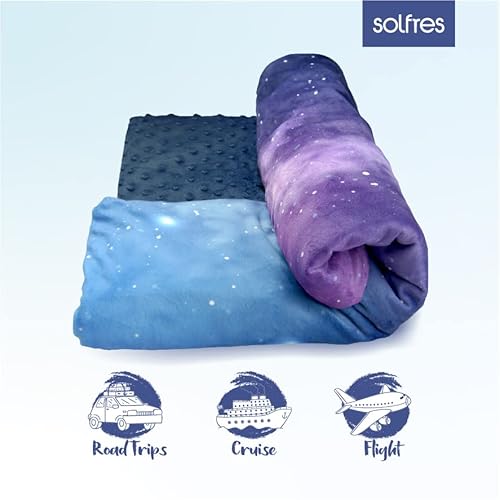 Solfres Small Weighted Lap Pad Blanket Throw For Kids Boys Teens 20In X 23In 5 Lbs - Sleep Therapy Plush Travel Size With Removable Cover, Galaxy Space Stars, Washable, Dark Blue #TOP5