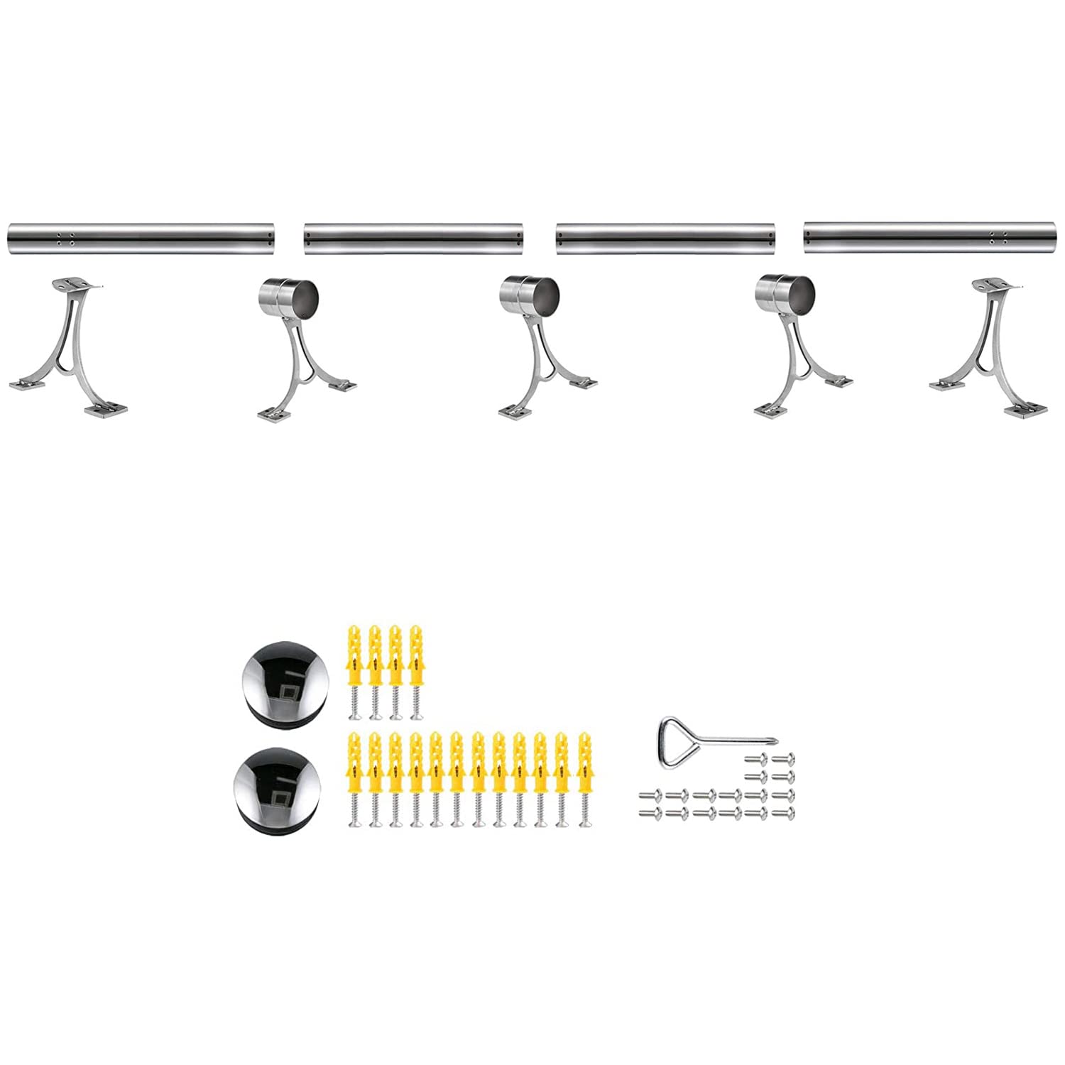 Bar Foot Rail Kit 10 FT Length, Bar Foot Rails Stainless Steel Rail Tubing 2"OD Combination Foot Rail Brackets Floor Mounted and Flats End Caps Bar Mount Foot Rail Bracket