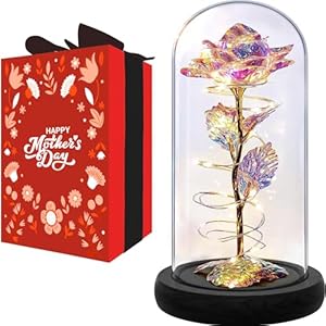 Premium Gifts for Mom from Daughter, Son, Kids – Only Galaxy Rose Flower Gifts with 6hr Timer – Rose Flowers Birthday Gifts for Women – Glass Rose Light Up Flowers – Enchanted Rose Flower Gift