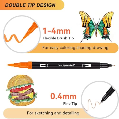 Image of Shopiable Store Sketch Pens 100 Colors Dual Brush Pens Set with Case - Fine & Brush Tip Markers for Coloring, Calligraphy, Drawing, Sketching, Bullet Journaling & Art Supplies