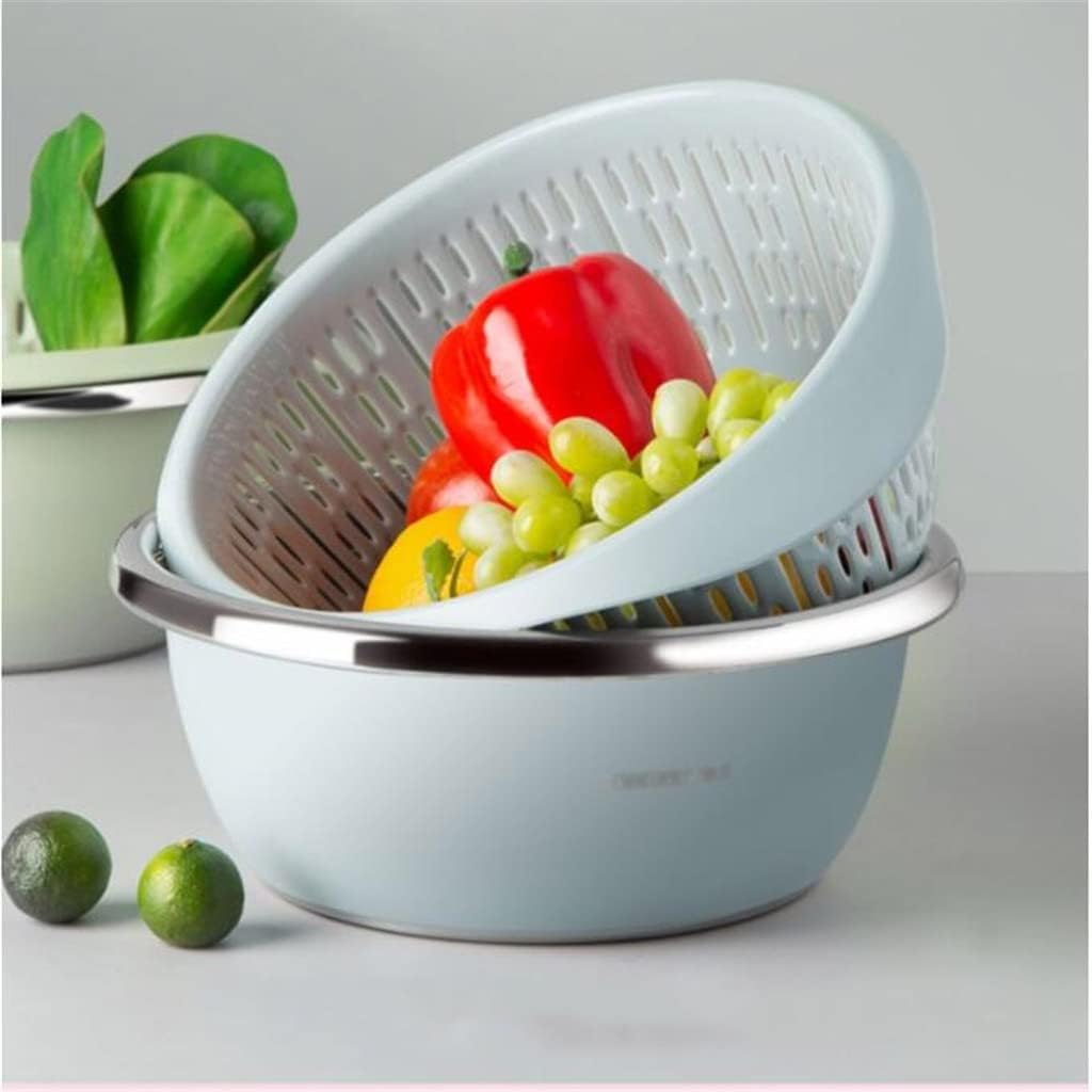 Colorful Stainless Steel Basin Set Home Kitchen Panning Rice Washing Draining Basket Leak Soup