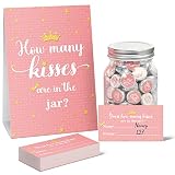 Containlol 555 Pcs How Many Kisses Baby Shower Games, Pink and Gold Standing Sign Guessing Cards Kisses Stickers for Kids Girl Birthday Baby Shower Sprinkle Party Decoration (No Candy and Jar)