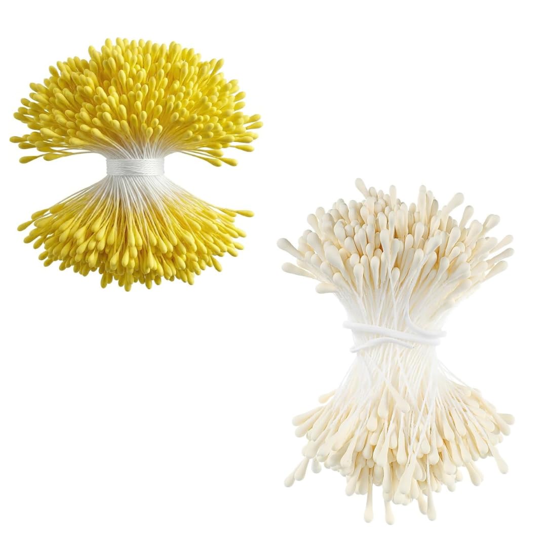 BOLT BEE Artificial Flower Pollen Stamens 2mm for Flower Making one Bunch (Off White and Yellow one one Bunch)-image-16
