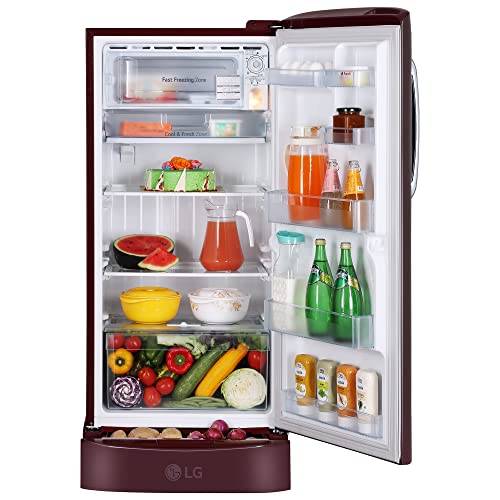 Image of LG 215 L 3 Star Direct-Cool Single Door Refrigerator Appliance (GL-D221ASED, Scarlet Euphoria, Base stand with drawer & Fast Ice Making, 2022 Model)