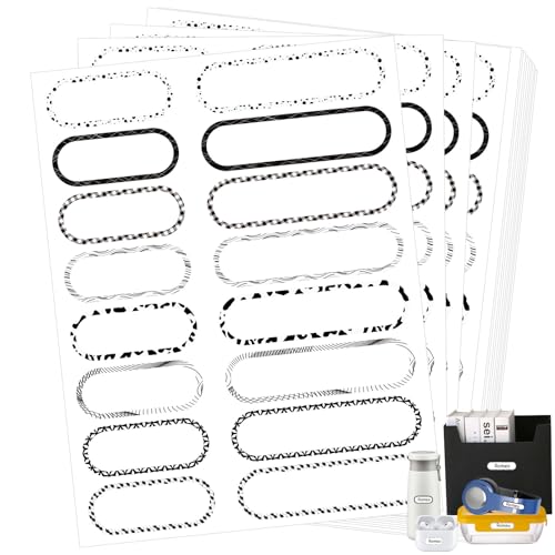 480PCS Waterproof Labels for Bottles, Self-Laminating Multipurpose Name Labels for Daycare School (Black & White)