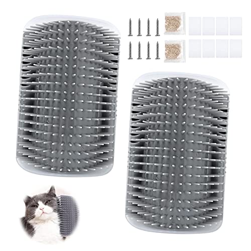 AWAVM Cat Self Groomer with Catnip pouch 2 Pack,cat massager and Brush for Short Long Fur Cats, Softer Massage Toy for Kitten Puppy (Grey)