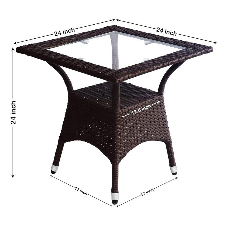 Image of Amazon Brand - Solimo Rattan Wicker 4 Seater Patio Seating Set | 4 Chair and 1 Square Glass Topped Table Set | Coffee Table Furniture for Balcony, Garden, Terrace, Indoor, Outdoor Use (Dark Brown)