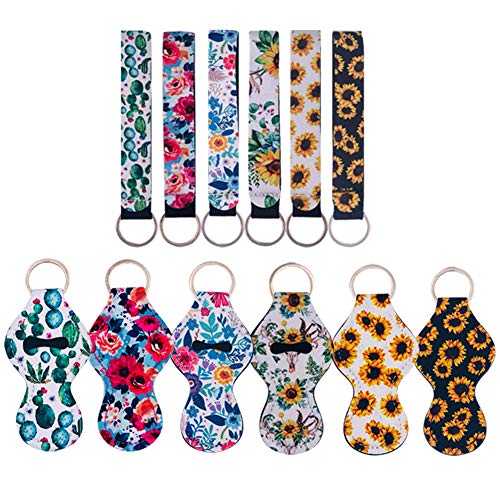 Vmorde 6 Pack Chapstick Holder Keychains with 6 Pack Wristlet Lanyard, Neoprene Lipstick Holder Keychain