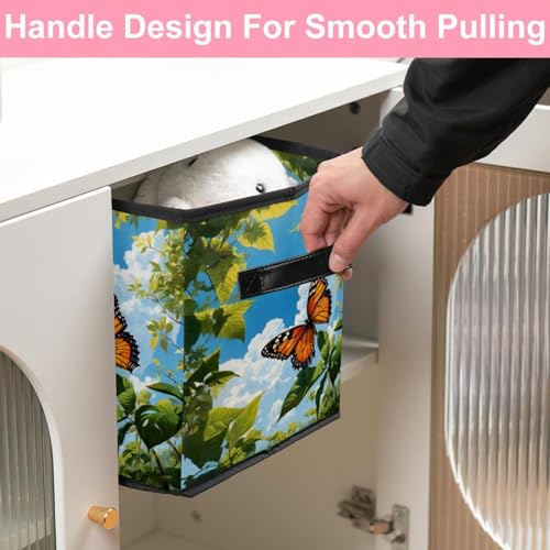 Grand bac de rangement avec motif papillon mignon pour étagères