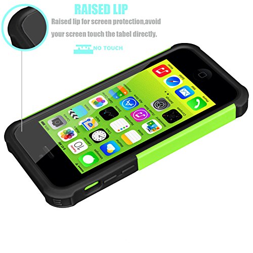 Tekcoo Iphone 5C Case, [Tmajor Series] [Green/Black] Shock Absorbing Hybrid Impact Defender Rugged Slim Case Cover Shell For Apple Iphone 5C Hard Plastic Outer + Rubber Silicone Inner #TOP2