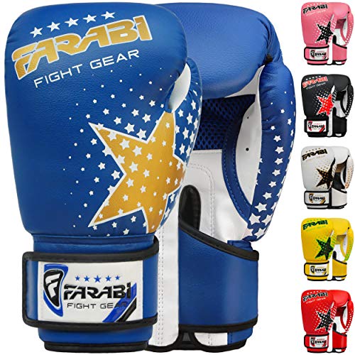 Farabi Sports guantoni boxe bambini Ragazzi e ragazze guantoni bambino boxe 6-oz Youth, Junior guantoni per bambini per MMA, Muay Thai, sacco da boxe e allenamento per età 5-10 anni (Blue, 6-oz)