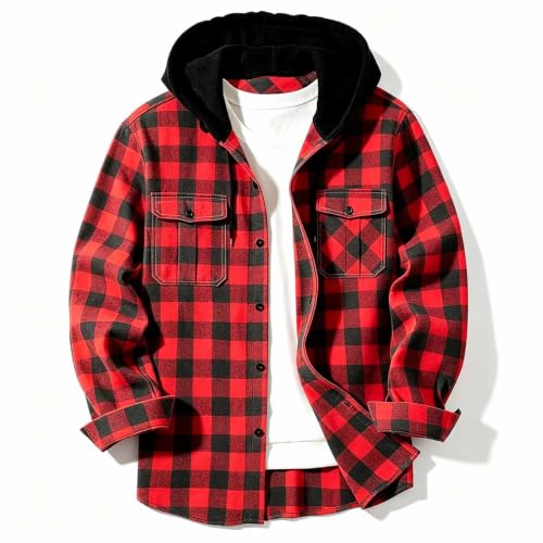 Carydety Plaid Shirt Jacket for Men Fall Hooded Long Sleeve Button Up Shirt - image 6
