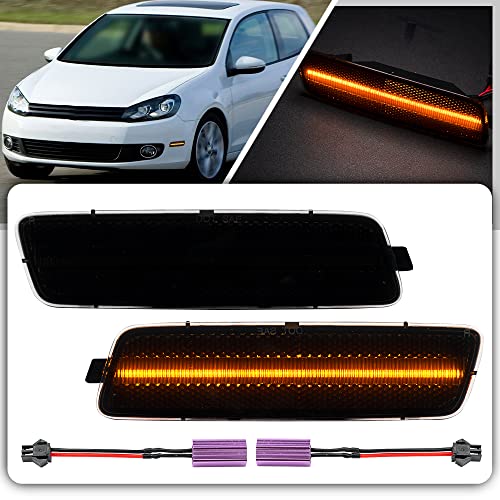 nsautolighting Golf LED Side Marker Light for 2010-2014 VW MK6 Golf MK6 Jetta Sportwagen Led Front Bumper Sidemarker Lamps Replace OEM Side Turn Signal Indicator Lamps Smoked Lens