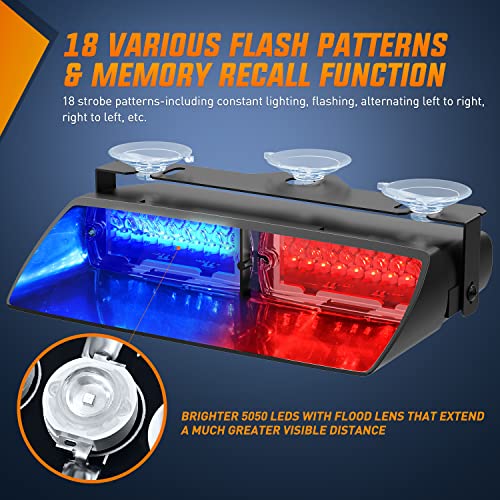 Image of Nilight Red and Blue Emergency Strobe Lights Windshield Hazard Warning Safety Flash with Suction Cups Super Bright LED Light for Police Enforcement Firefighters Vehicle Truck
