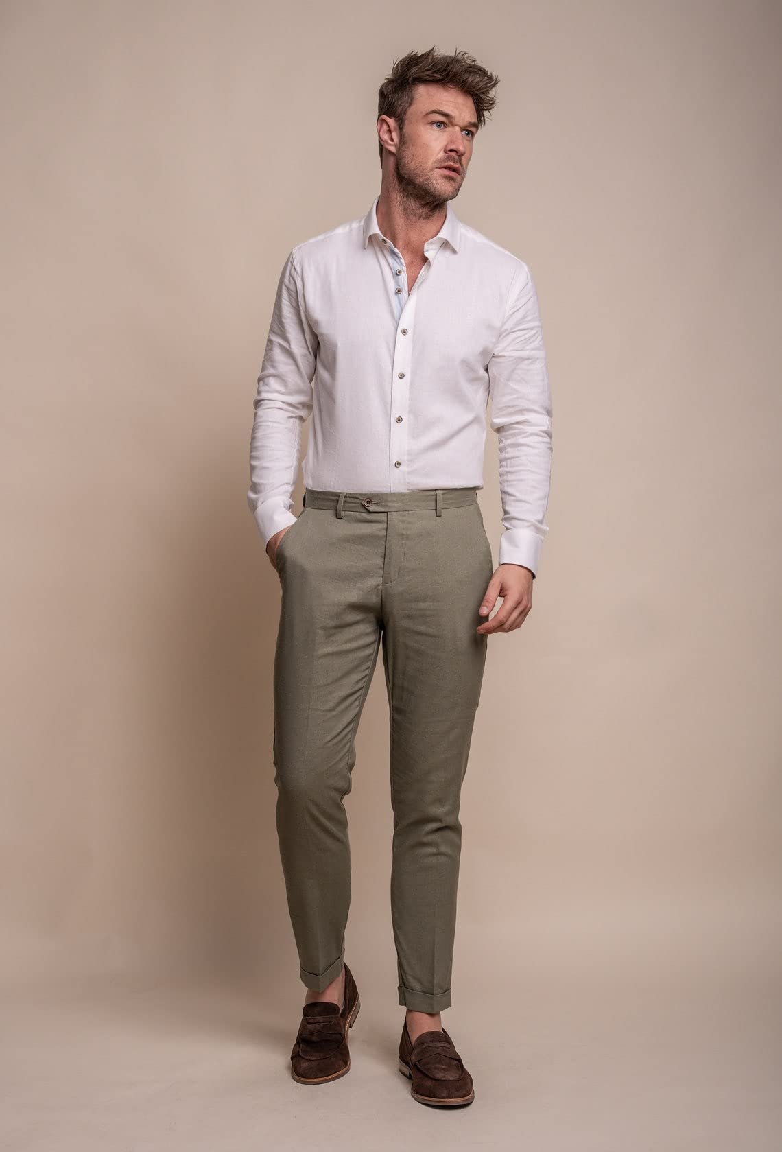 SIRRI Estate Primavera Abito da Uomo in Lino Verde Salvia Abito da Sposa Slim Fit 2 Pezzi