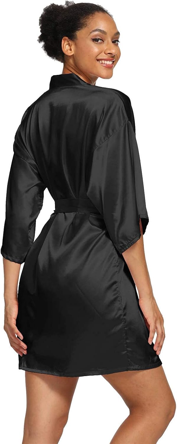 Women's Satin Robes Floral Bridesmaid Robes Short Silk Kimonos Sleepwear - Image 4