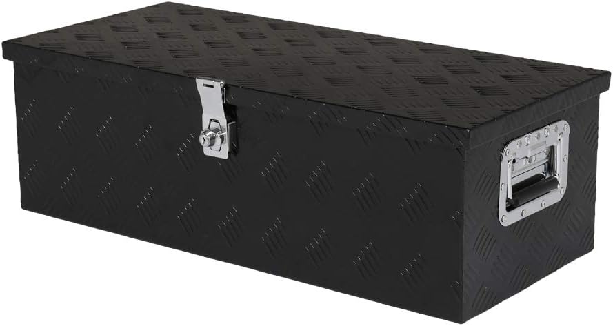 AutoForever 30" Heavy Duty Aluminum Diamond Plate Tool Box Chest Box Pick Up Truck Bed RV Trailer Toolbox Storage Organizer with Side Handle and Lock Keys – Black Gifts