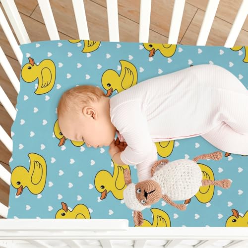 Image of Ducks Polka Dots Blue Fitted Crib Sheet for Boys Girls Baby Bedsheet for Toddler Girl Boy,39 x 27 in