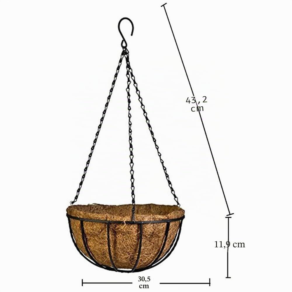 Esoes Panier de Fleurs à Suspendre en Fibre de Coco - Pot Décoratif Intérieur/Extérieur avec Support en Fer