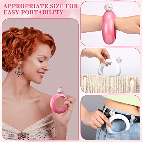 Cute Bracelet Flask For Women 3.5 Oz Stainless Steel Hip Flask Bracelet With Funnel Girls Glitter Coating Bangle Flask With Rhinestone Lid For Party Wedding Birthday Gift (White, Pink, 2) #TOP3