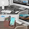 Cargador inalámbrico TopMade con soporte para bolígrafos, organizador de escritorio multifuncional y almacenamiento, accesorios de escritorio para oficina en casa, soporte para lápices/control remoto con soporte de carga rápida para teléfono (marrón) 4