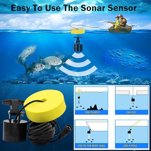 Image of Portable Fish Finder, Handheld Fish Depth Finder Contour Readout Fishfinder Ice Kayak Shore Boat Fishing Fish Detector Device with Sonar Sensor Transducer and LCD Display Gear Fish Depth Finder