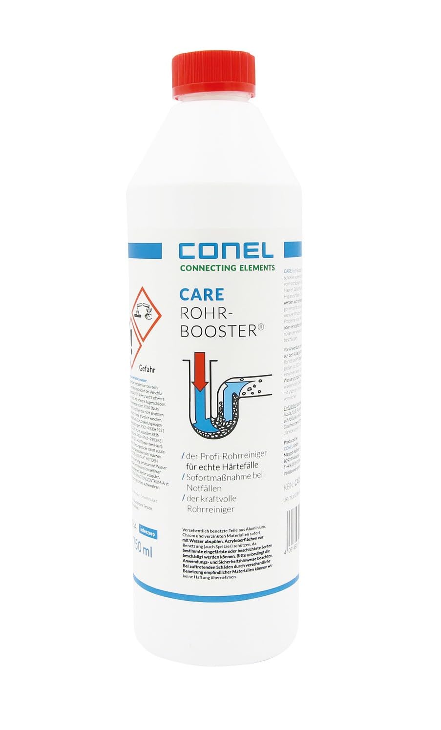 Conel CARE RohrBooster Rohrreiniger 750 ml – Hochleistungs-Rohrreiniger gegen Verstopfungen in Küche & Bad – entfernt Fett, Seife & Haare – geruchshemmend & gebrauchsfertig