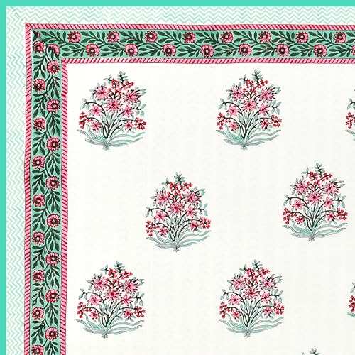 Image of BLOCKS OF INDIA Hand Block Printed Cotton Single Size Reversible Malmal Dohar for Summer (Green Pink GAMLA)