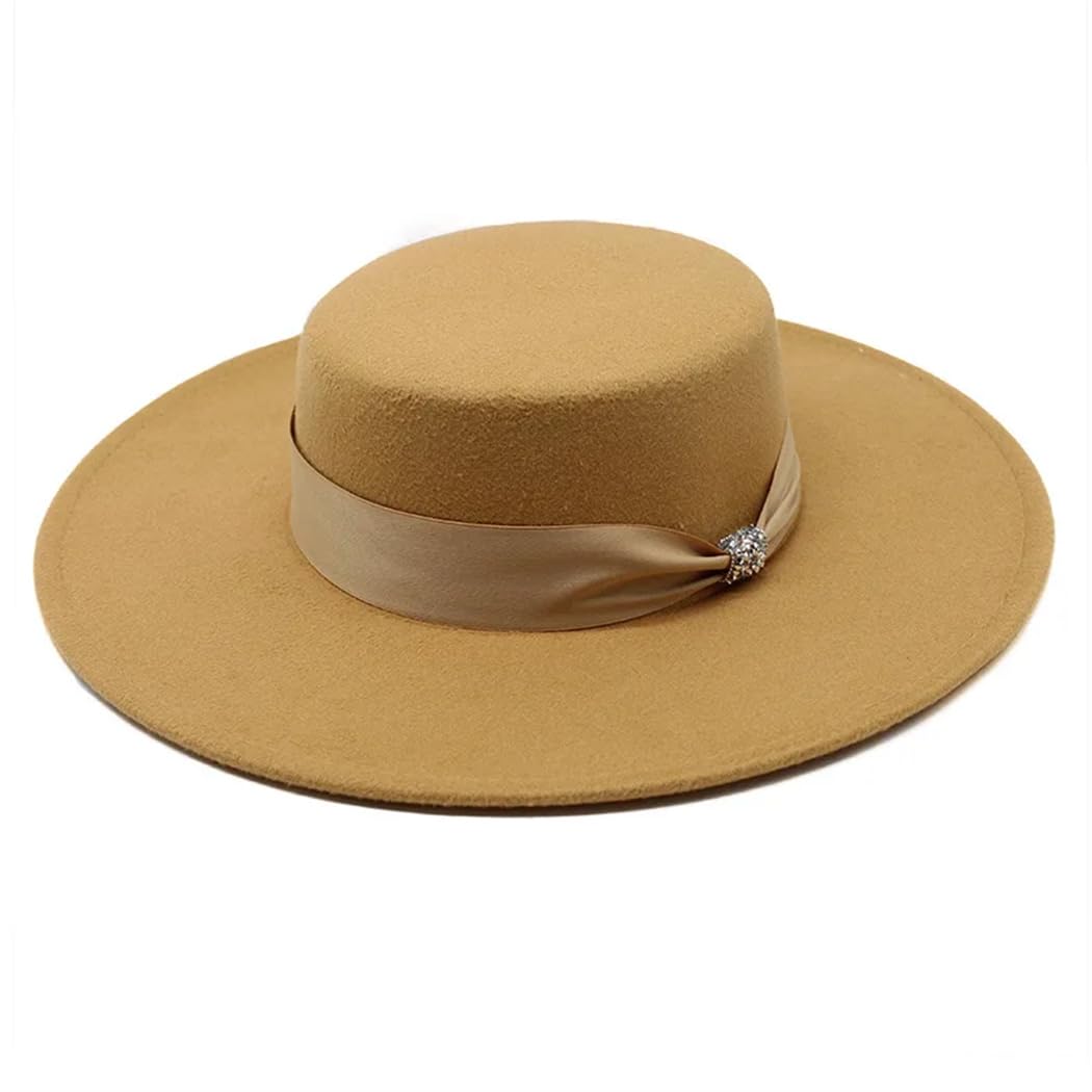 Cappello Fedoras da donna in feltro in raso, elegante, formale, per feste, cappello piatto da chiesa