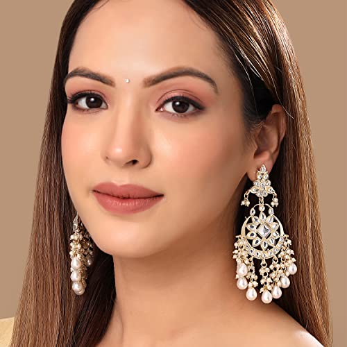 Kundans Chandbali Earrings Plated Studded Beads Drop