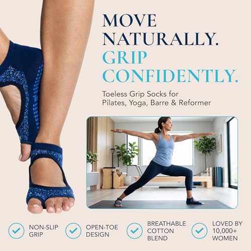 Image of Tucketts Allegro Toeless Pilates Socks with Grips for Women, Non-Slip Open-Toe Grip Socks, Yoga, Barre, Dance, Reformer, Home