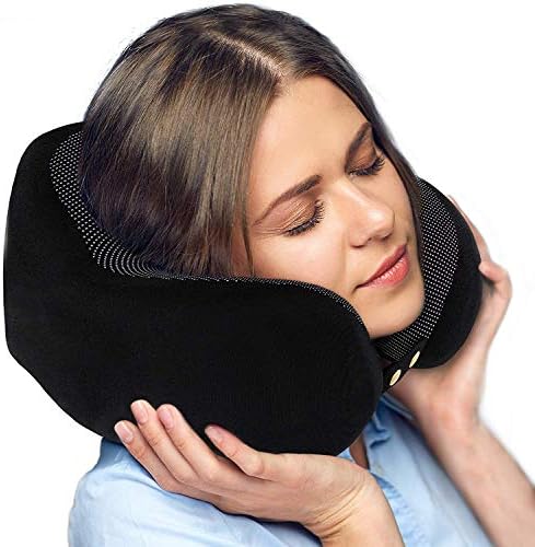 Travel Pillow - Soft Chin Neck Support Comfortable Adjustible Memory Foam Best for Sleeping Bus Airplane Car TV Reading Computer Kids Adults Carry-On Luggage