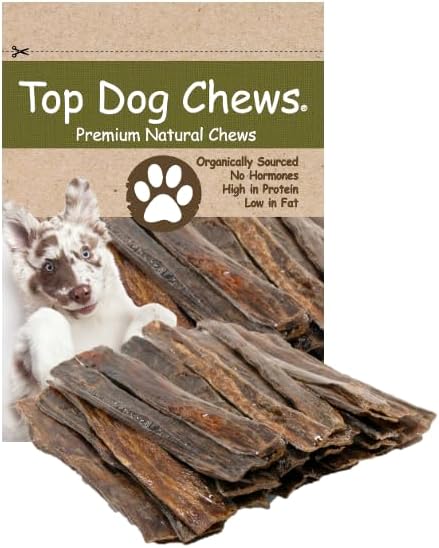 Top Dog Chews 10"- 12" All Natural Beef Esophagus Jerky, 30-Pack  Free Range Beef Gullet Jerky Dental Treats for Dogs, Single-Ingredient Dog Treats for Small, Medium & Large Dogs