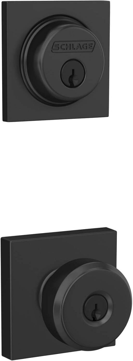 Schlage FB55 N G BWE 622 COL Single Cylinder Deadbolt and Keyed Entry Bowery Knob with Collins Trim, Matte Black