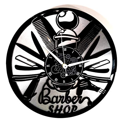 Horloge murale barbier en vinyle argent pour décorer un barber shop